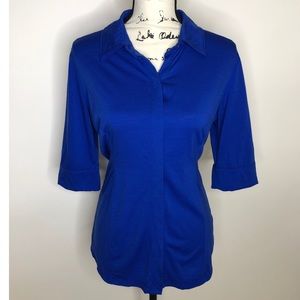 IBEX Royal Blue 3/4 Sleeve Button Down Top medium